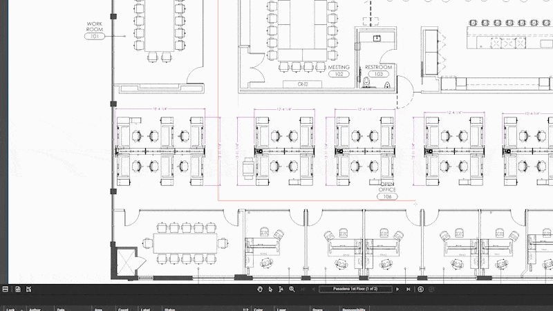 Lines being drawn in an office plan in Revu