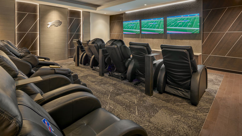 The facility's state-of-the art scouting space boasts a customizable television wall and various high-tech tools designed to enhance game planning.