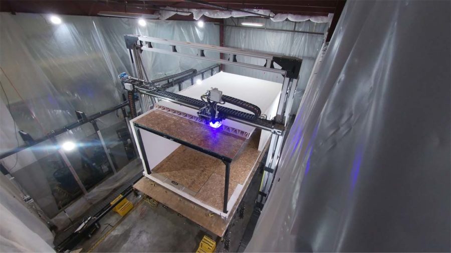 A peek inside Mighty Buildings' process for 3D printing houses. Photo credit: Mighty Buildings