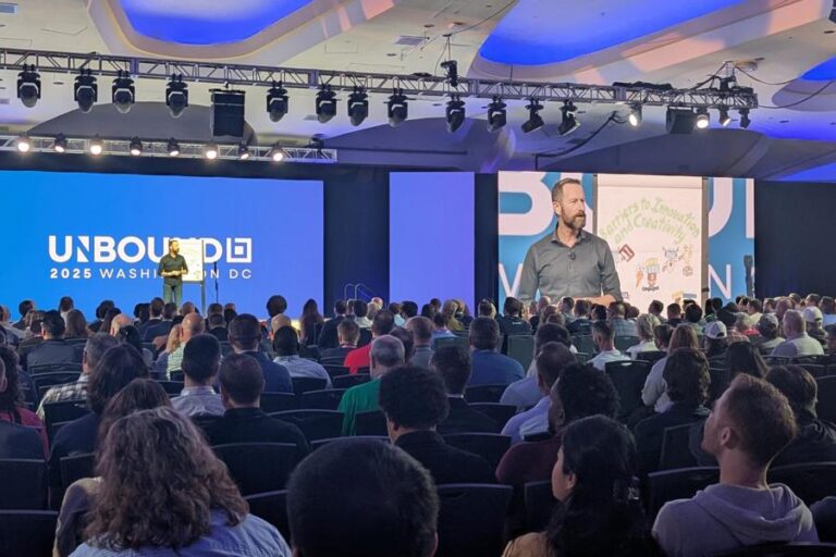 Duncan Wardle, former head of innovation at Disney, delivers his keynote at Bluebeam Unbound 2025 after walking on stage to Toy Story’s “You’ve Got a Friend in Me."