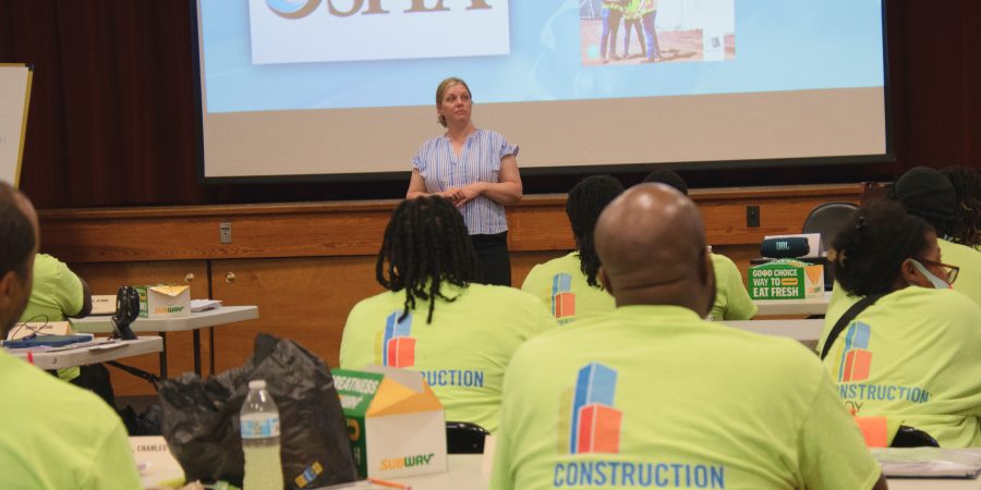 Instructor leads a Construction Ready OSHA safety course for adult trainees in a Georgia workforce training classroom.