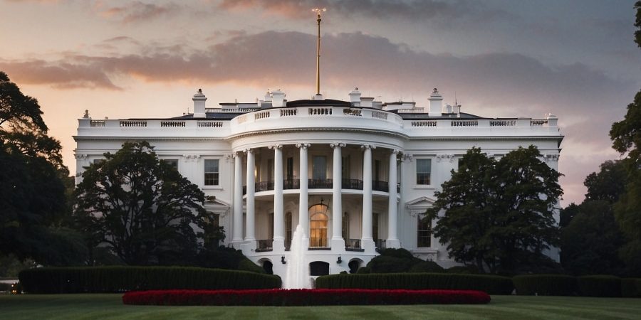 The White House at dusk, symbolizing federal policy changes that impact construction contractors. Learn how mastering digital tools can help contractors navigate government regulations and win more projects.