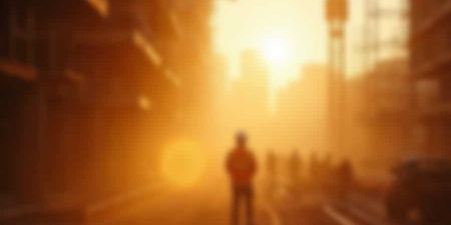 Silhouetted construction worker standing on a city jobsite at sunrise, symbolizing the overlooked role of women in construction history.