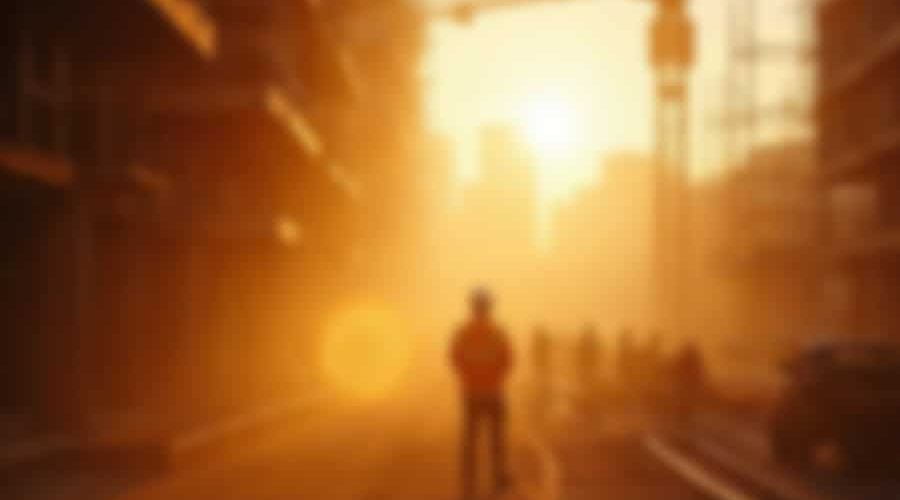 Silhouetted construction worker standing on a city jobsite at sunrise, symbolizing the overlooked role of women in construction history.